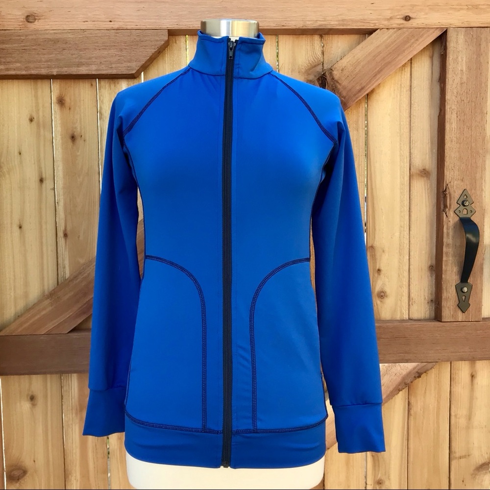 Bishop Blue Full Zip Athletic Jacket Top Medium Black Details Pockets